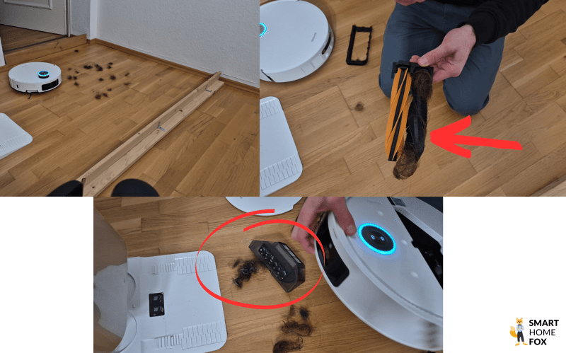 Der Dreame X50 Ultra mit Seitenbuerste bei der Eckenreinigung.